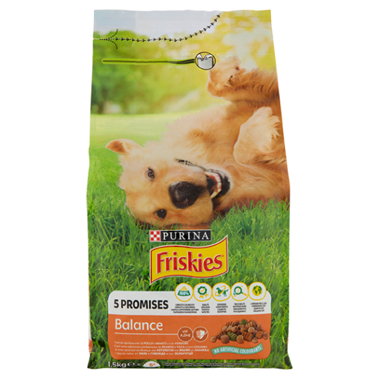 PURINA FRISKIES Cane Balance con un gustoso mix di Pollo e Manzo e con verdure 1,5 kg