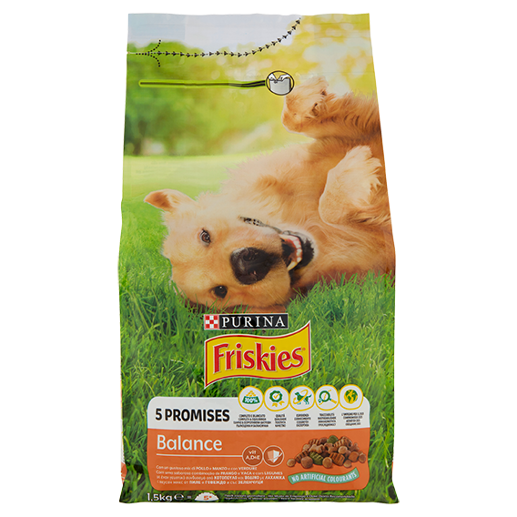 PURINA FRISKIES Cane Balance con un gustoso mix di Pollo e Manzo e con verdure 1,5 kg