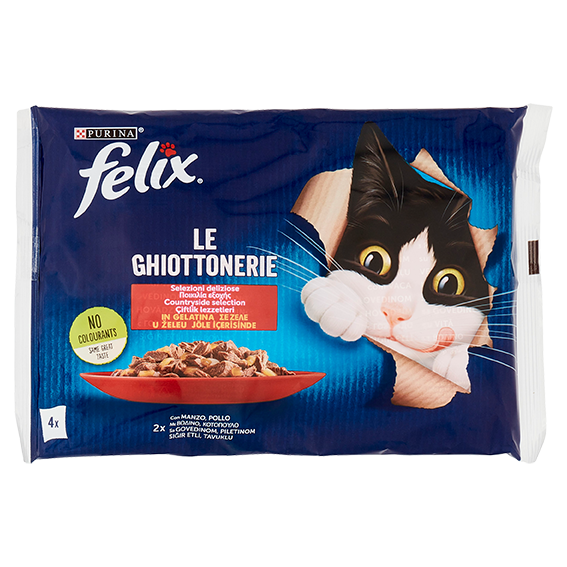 FELIX Le Ghiottonerie Selezioni deliziose in Gelatina (Manzo & Pollo) 4 x 85 g