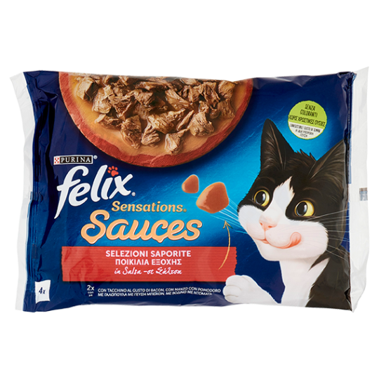 FELIX Sensations Sauces Selezione Saporite in Salsa (Tacchino/Bacon & Manzo/Pomodoro) 4 x 85 g