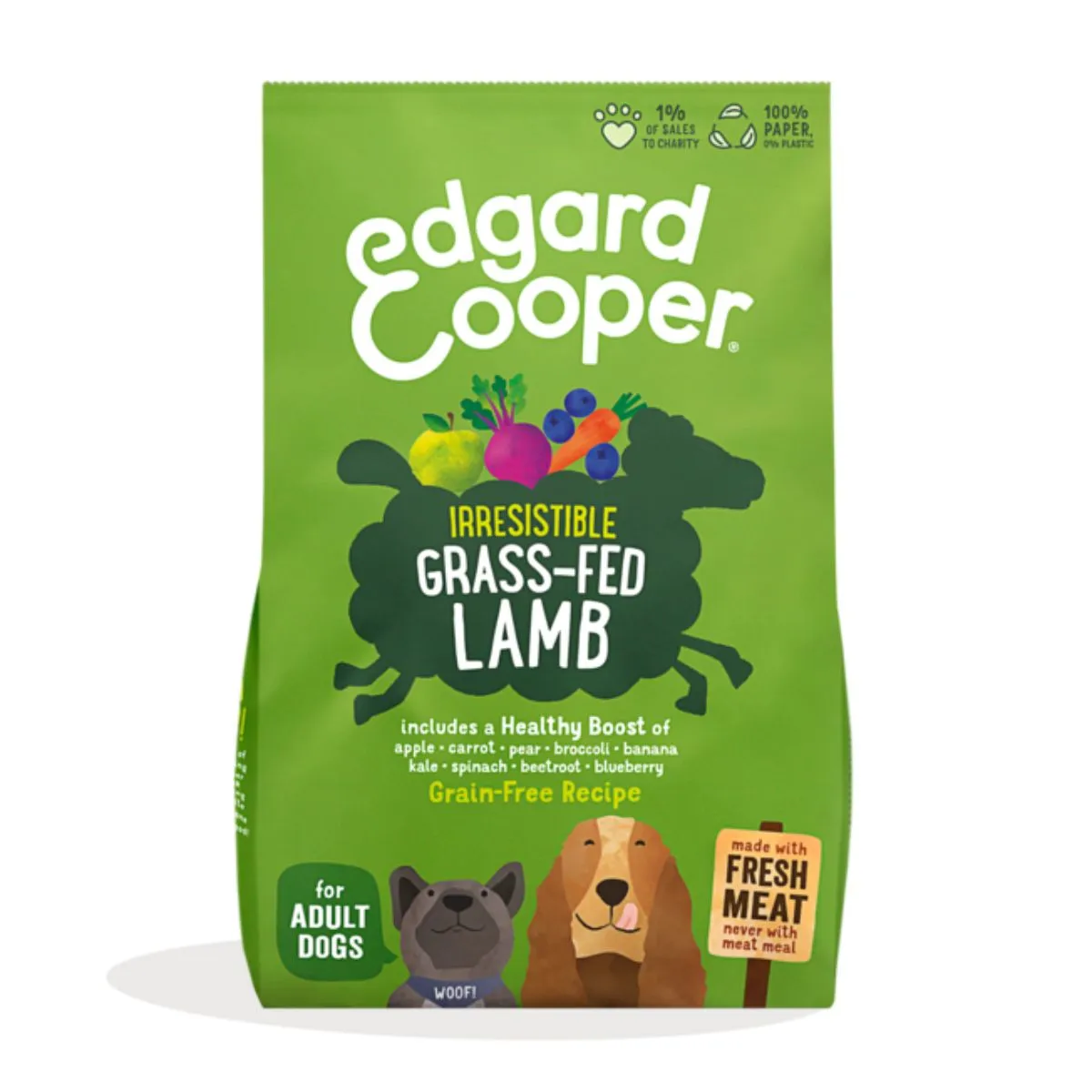 Edgard & Cooper Agnello Fresco nutrito al pascolo con mela, carota, barbabietola & mirtillo - 12 KG