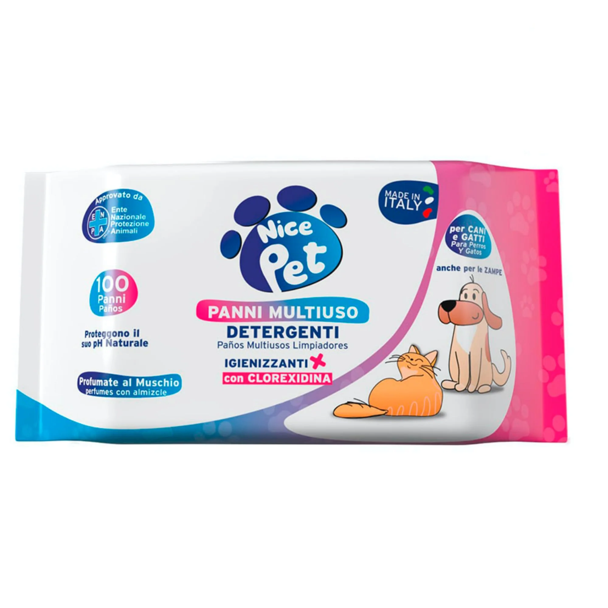 Salviette Nice Pet detergenti multiuso con clorexedina 100pz