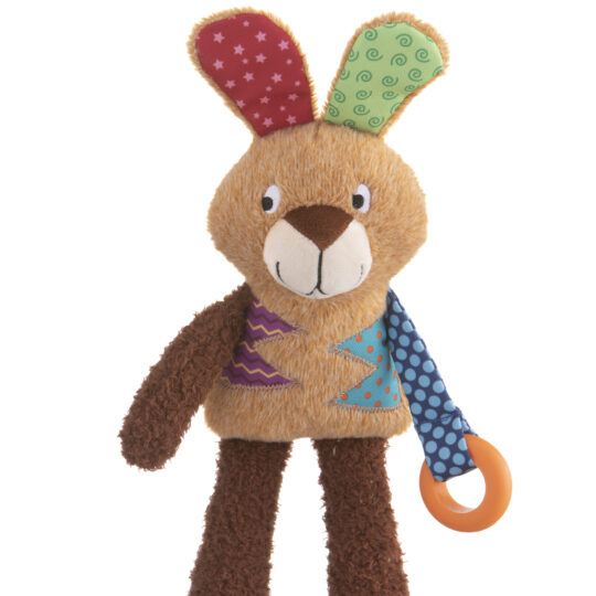 LEOPET CONIGLIO MULTICOLORE IN TESSUTO E PELUCHE CON ANELLO IN TPR 32X12 CM