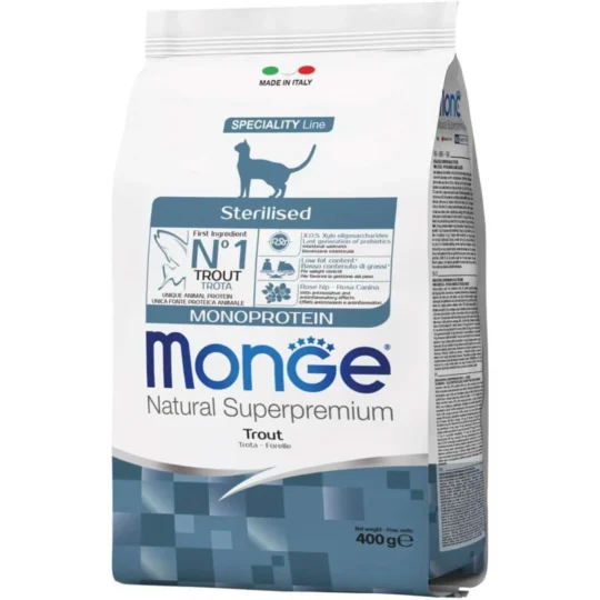 MONGE CAT STERILISED TROTA 400GR MONOPROTEICO