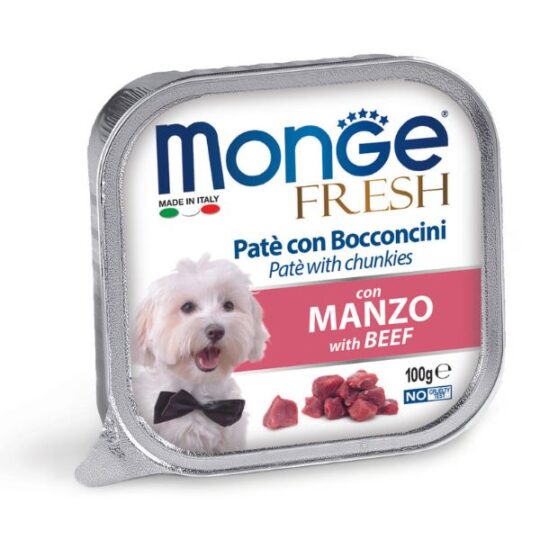 MONGE DOG FRESH MANZO 100GR MANZO PATE E BOCCONCINI VASCHETTA