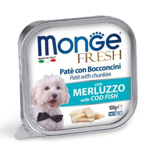 MONGE DOG FRESH MERLUZZO 100GR PATE E BOCCONCINI VASCHETTA