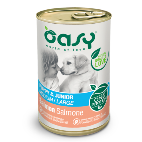 Oasy Wet Dog ONE - PUPPY MEDIUM LARGE SALMONE Lattina 400 gr