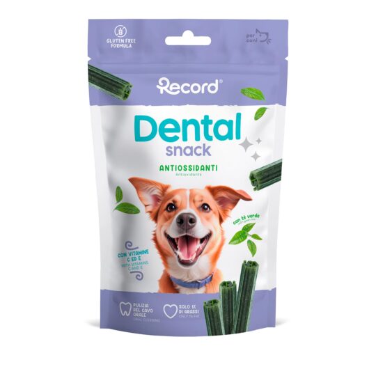 RECORD DENTALSNACK ANTIOSSIDANTI SNACK PER CANI ROTOLINI 75 gr. TE' VERDE