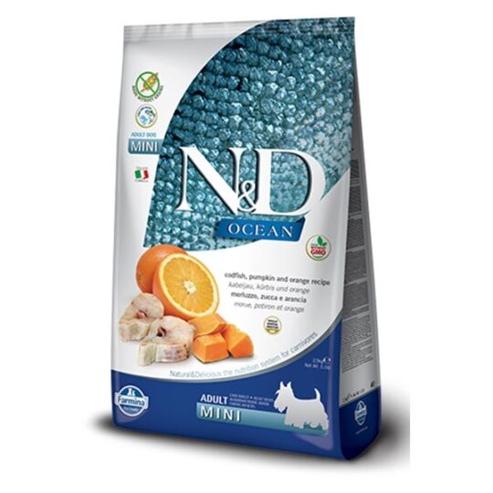 Farmina - Natural & Delicious Ocean Adult Mini con Merluzzo, Zucca e Arancia - 800GR