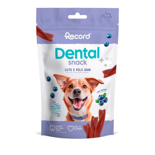RECORD DENTALSNACK PELLE E PELO SNACK PER CANI FUSILLI 75 gr. MIRTILLO
