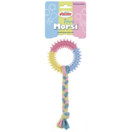 RECORD PRIMI MORSI CERCHIO CON CORDA GIOCO IN TPR COLORI ASSORTITI 21 cm
