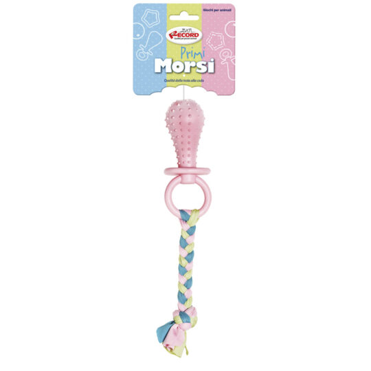 RECORD PRIMI MORSI CIUCCIO CON CORDA GIOCO IN TPR COLORI ASSORTITI 26 cm