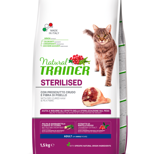 TRA CAT NAT ADULT STERILISED PROSCIUTTO CRUDO 1,5KG MIRTILLO