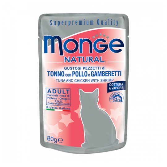 MONGE CAT NATURAL TONNO POLLO GAMBERETTI 80GR