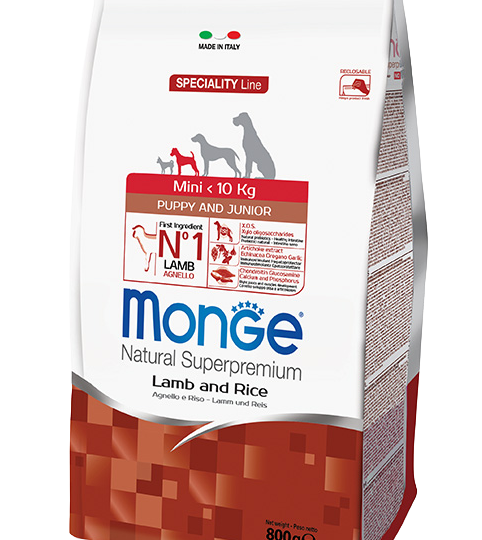 MONGE CANE MINI PUPPY/JUNIOR AGNELLO E RISO 800GR