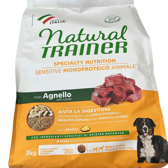 NATURAL TRAINER SENSITIVE NO GLUTEN MEDIUM MAXI  AGNELLO 3KG