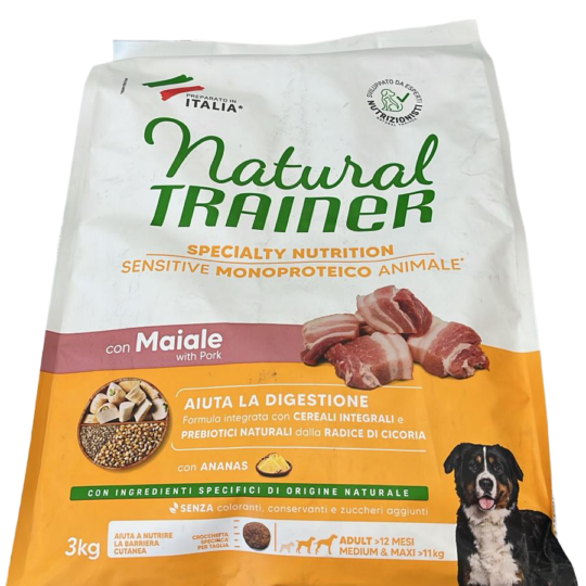 NATURAL TRAINER SENSITIVE NO GLUTEN MEDIUM MAXI MAIALE 3KG