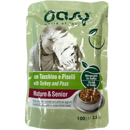 Oasy Wet Dog Straccetti - MATURE & SENIOR TACCHINO e PISELLI Busta 100 gr