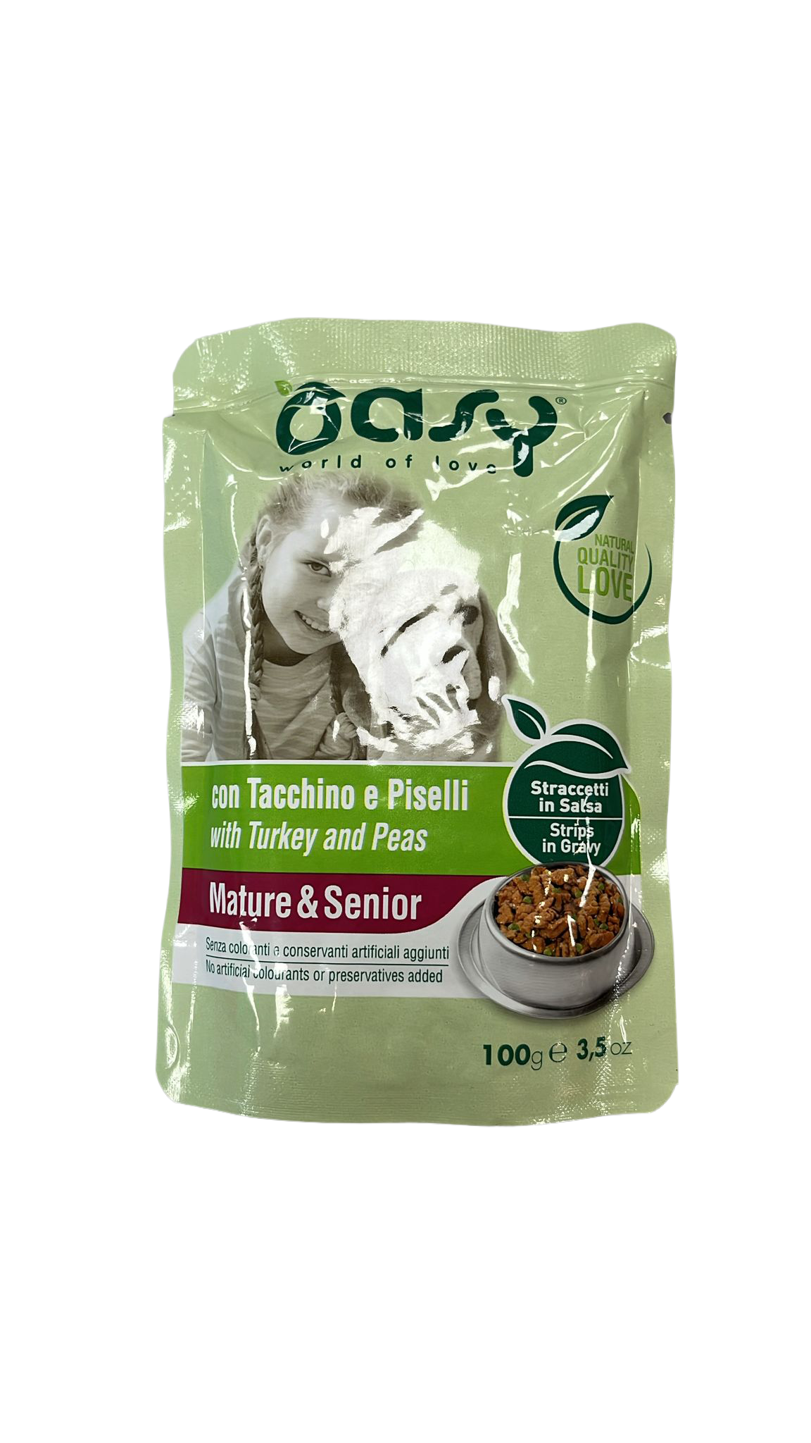 Oasy Wet Dog Straccetti - MATURE & SENIOR TACCHINO e PISELLI Busta 100 gr