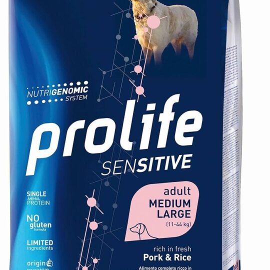prolife sensitive adult medium large al maiale e riso 10kg