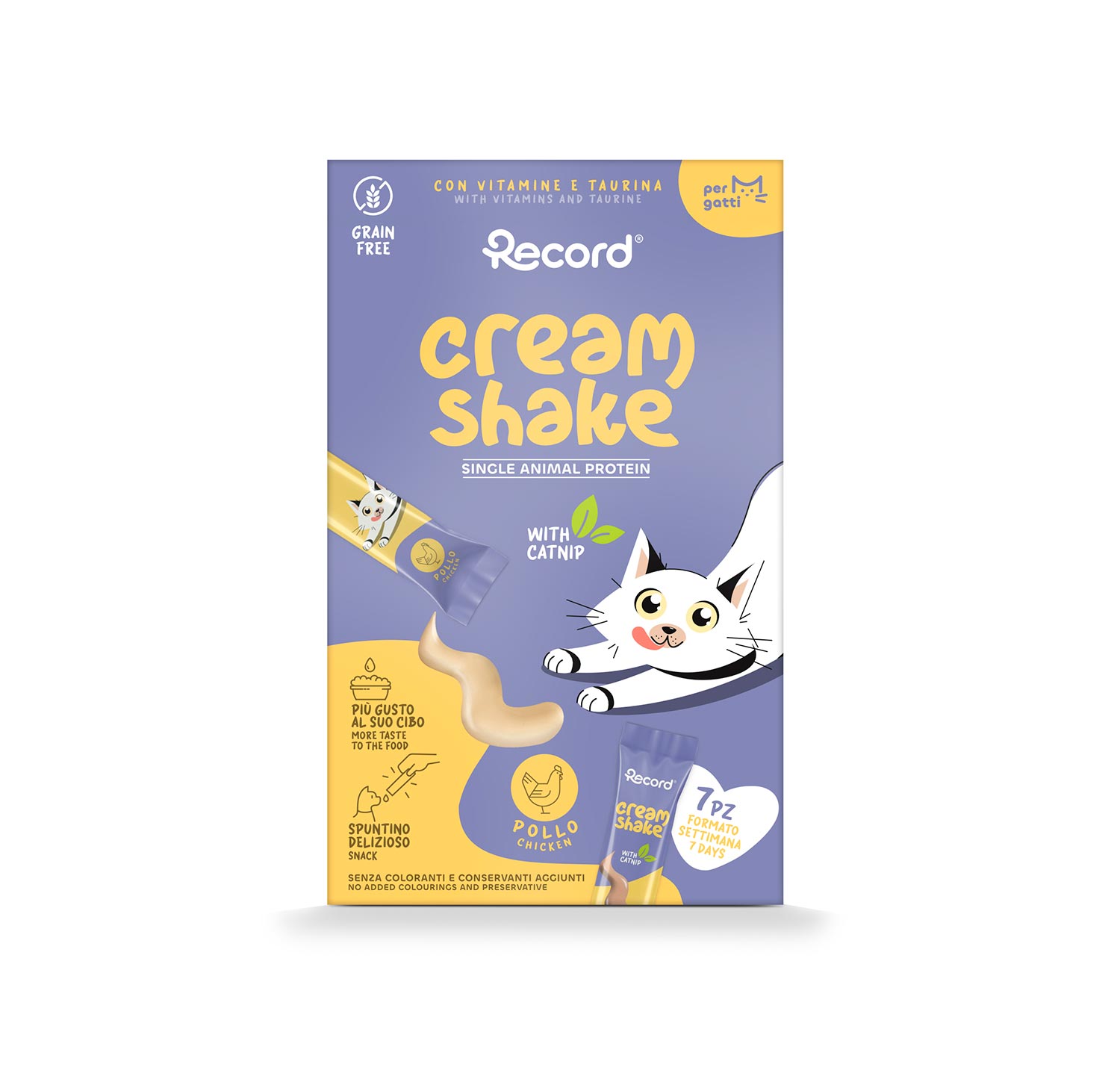 RECORD CREAM SHAKE SNACK PER GATTI 7X12G POLLO E CATNIP