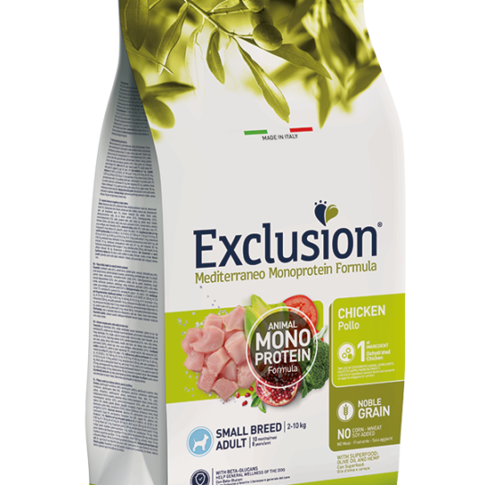 EXCLUSION MEDITERRANEO MONOPROTEIN NOBLE GRAIN ADULT CHICKEN SMALL 500GR