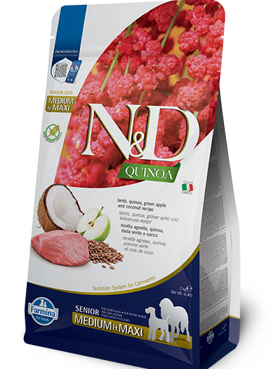 FARMINA N&D QUINOA SENIOR LAMB, GREEN APPLE AND COCONUT M/M 2KG