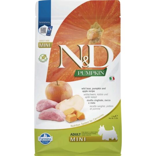 N&D GF PUMPKIN BOAR&APPLE., ADULT MINI KG.2,5