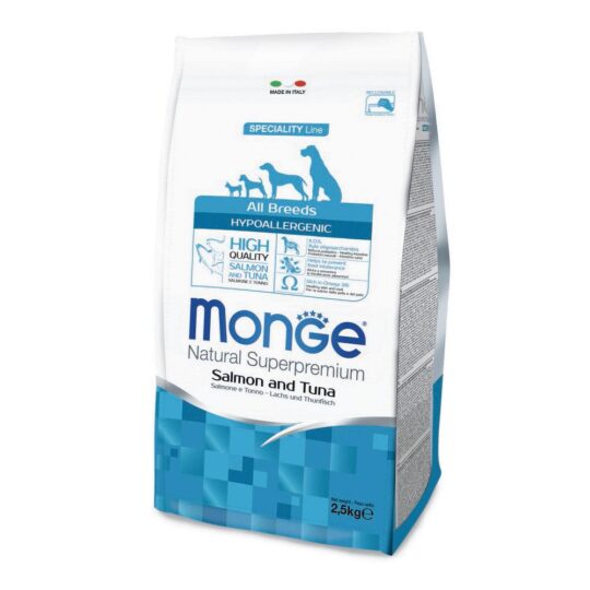 MONGE NATURAL SUPERPREMIUM HYPOALLERGENIC SALMONE E TONNO 2,5KG