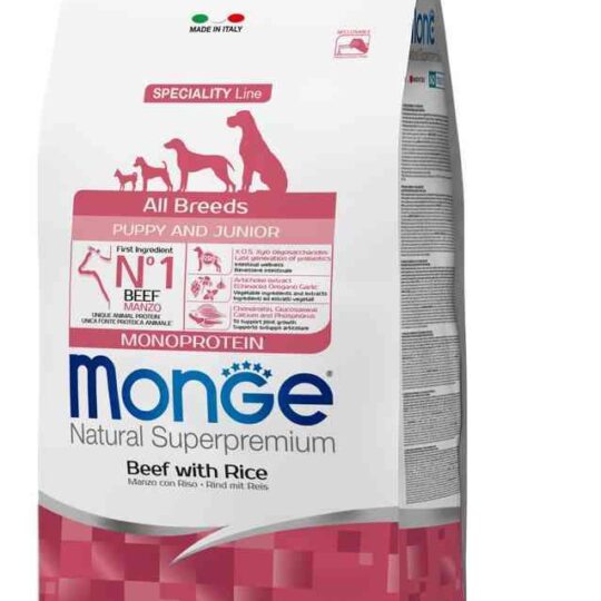 MONGE NATURAL SUPERPREMIUM ALL BREED PUPPY/JUNIOR MONOPROTEICO MANZO E RISO 2,5 KG