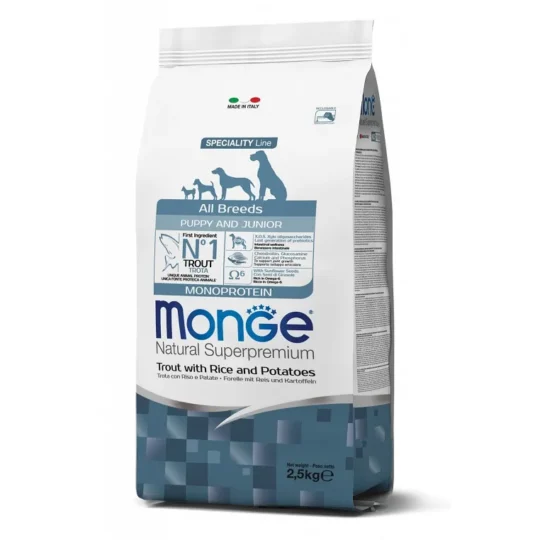 MONGE NATURAL SUPERPREMIUM ALL BREED TROTA RISO E PATATE 2,5 KG