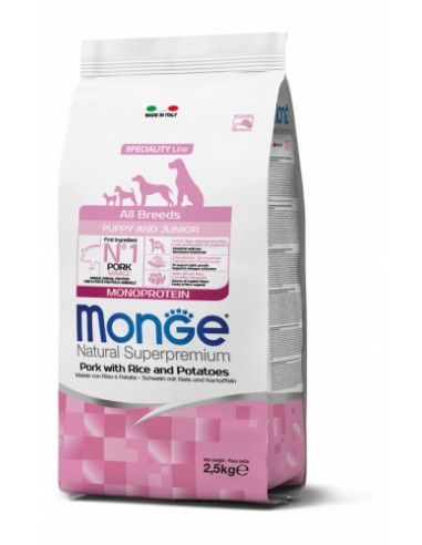 MONGE NATURAL SUPERPREMIUM ALL BREEDS PUPPY JUNIOR MAIALE RISO E PATATE 2,5 KG