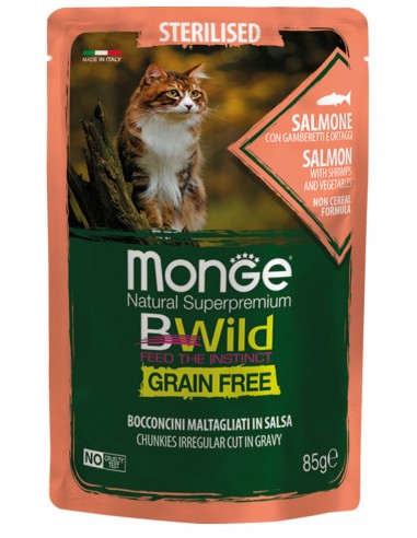 MONGE BWILD STERILIZED SALMONE E VERDURE 85GR