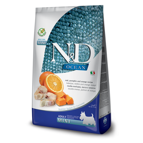 FARMINA N&D OCEAN MERLUZZO, ZUCCA E ARANCIA MINI 7 KG