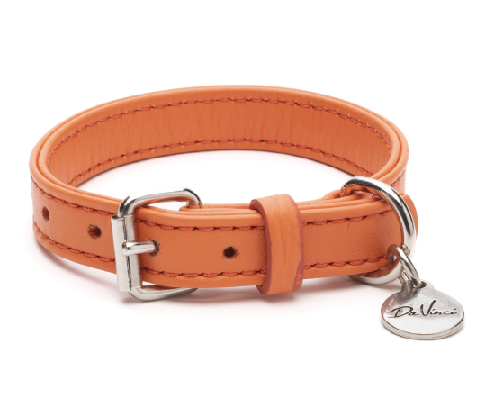 LEOPET SHORTY COLLARE IN MORBIDA PELLE ARANCIO CON MEDAGLIETTA 35X1,5 CM