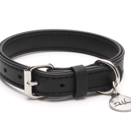 LEOPET SHORTY COLLARE IN MORBIDA PELLE NERO CON MEDAGLIETTA 35X1,5 CM
