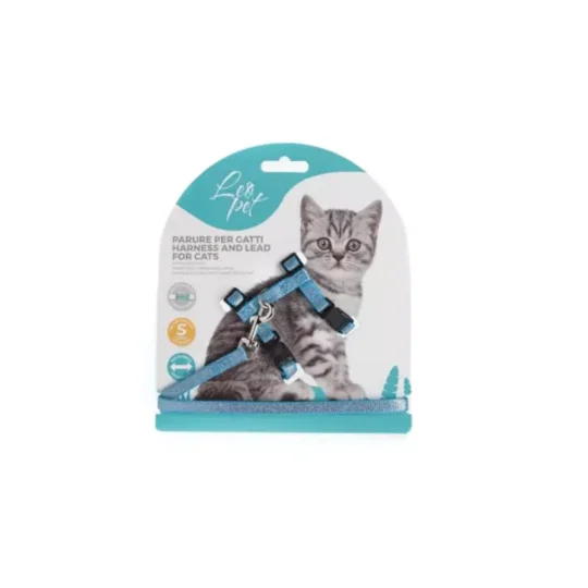 LEOPET PARURE GLITTER RIFLETTENTE CELESTE PER GATTI CUCCIOLI