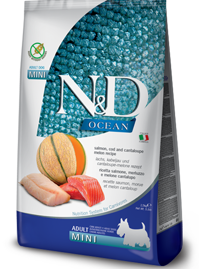 FARMINA N&D OCEAN DOG SALMONE, MERLUZZO, CANTALUPO ADULT MINI KG 7