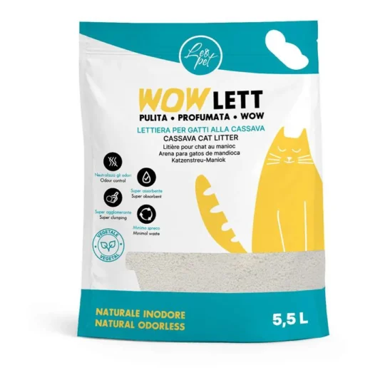 LEOPET WOWLETT LETTIERA ALLA CASSAVA 5,5 L NATURALE INODORE